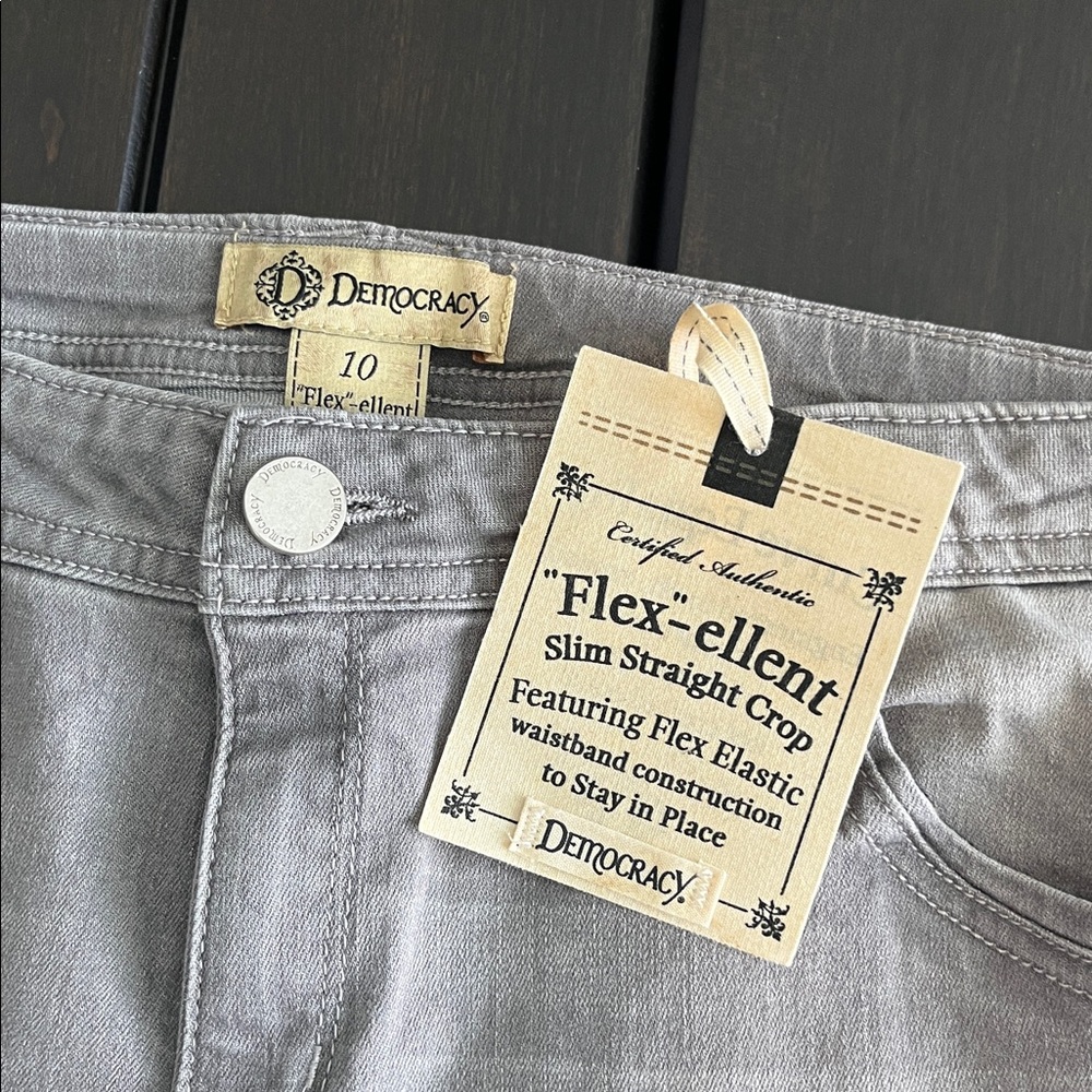 Democracy Gray Cropped Ankle Jeans with Embroidered Waistband - Picture 5 of 6